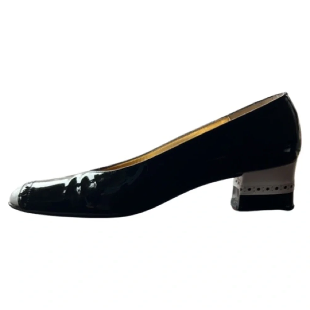 Timothy Hitsman Vintage Black White Patent Leather Pumps Size 6 M